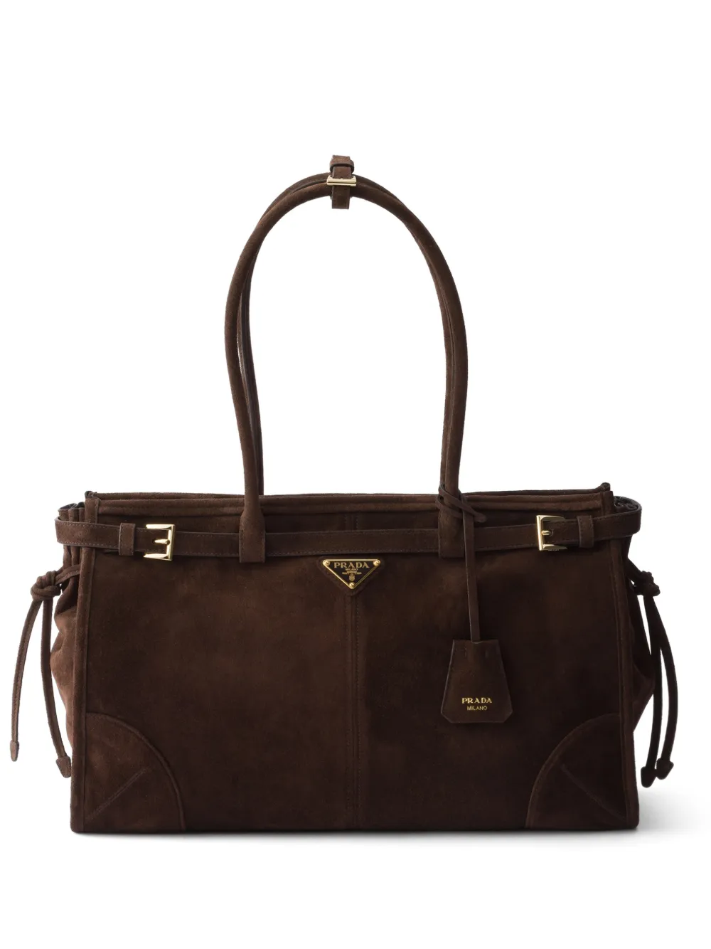 Prada Bonnie large suede handbag - Marrone