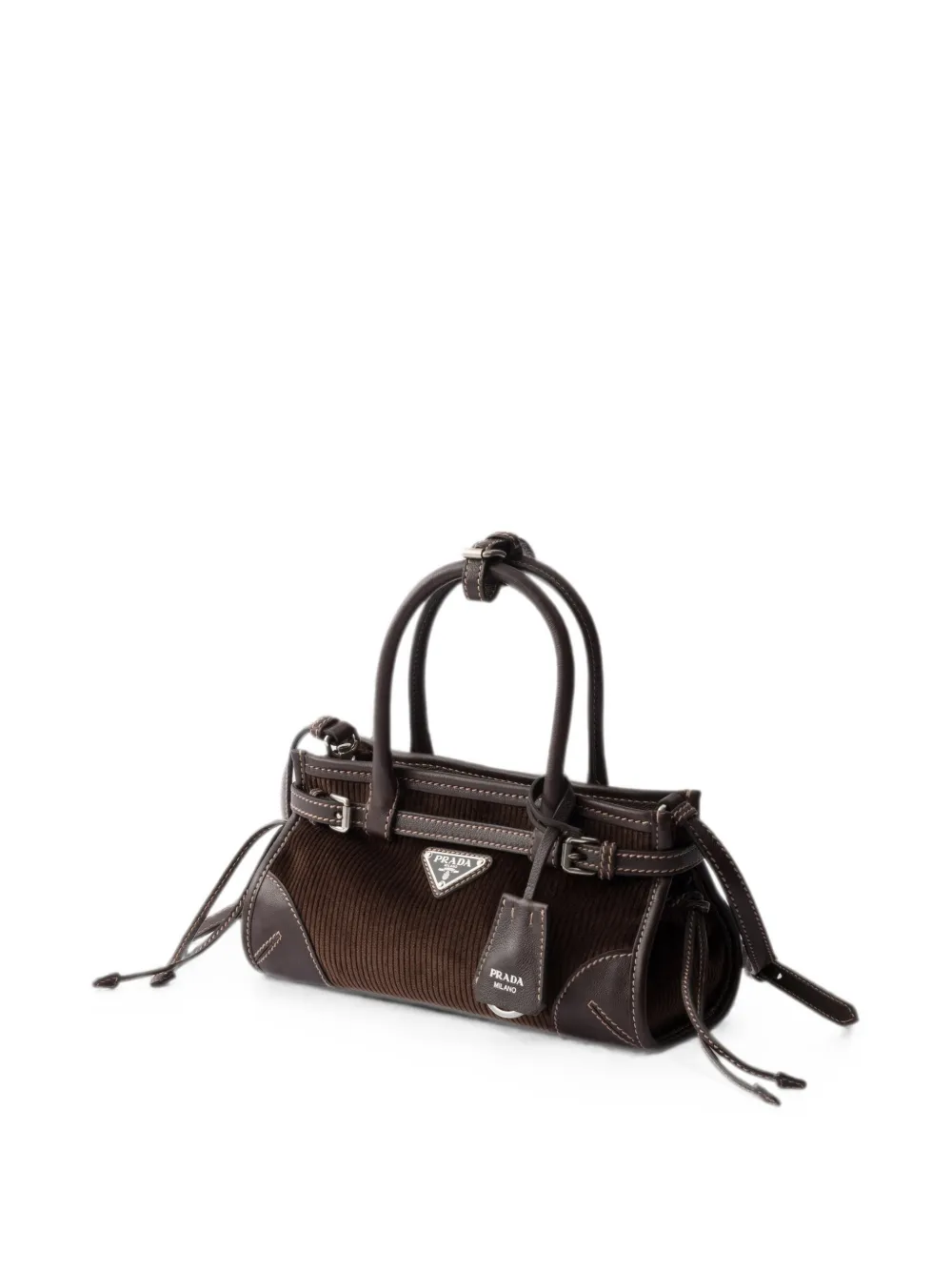 Prada Bonnie kleine ribfluwelen en leren handtas Bruin