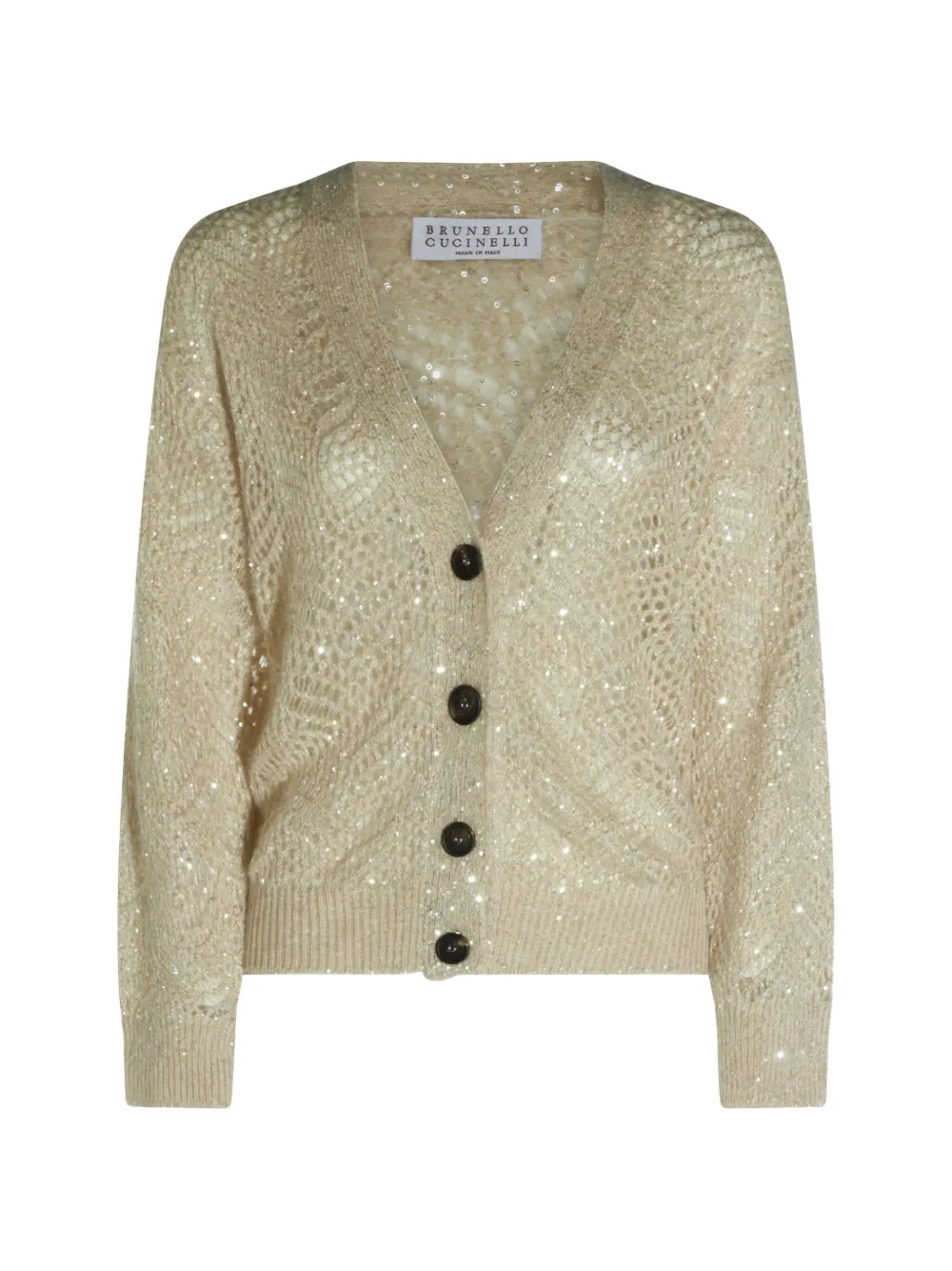 Brunello Cucinelli sequin-embellished open-knit cardigan - Toni neutri