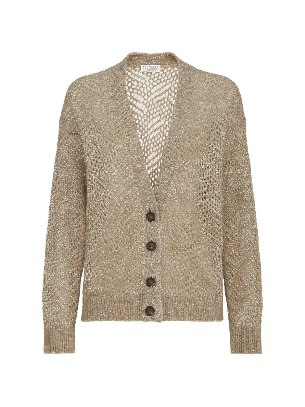 Brunello Cucinelli sequin-embellished open-knit cardigan - Toni neutri