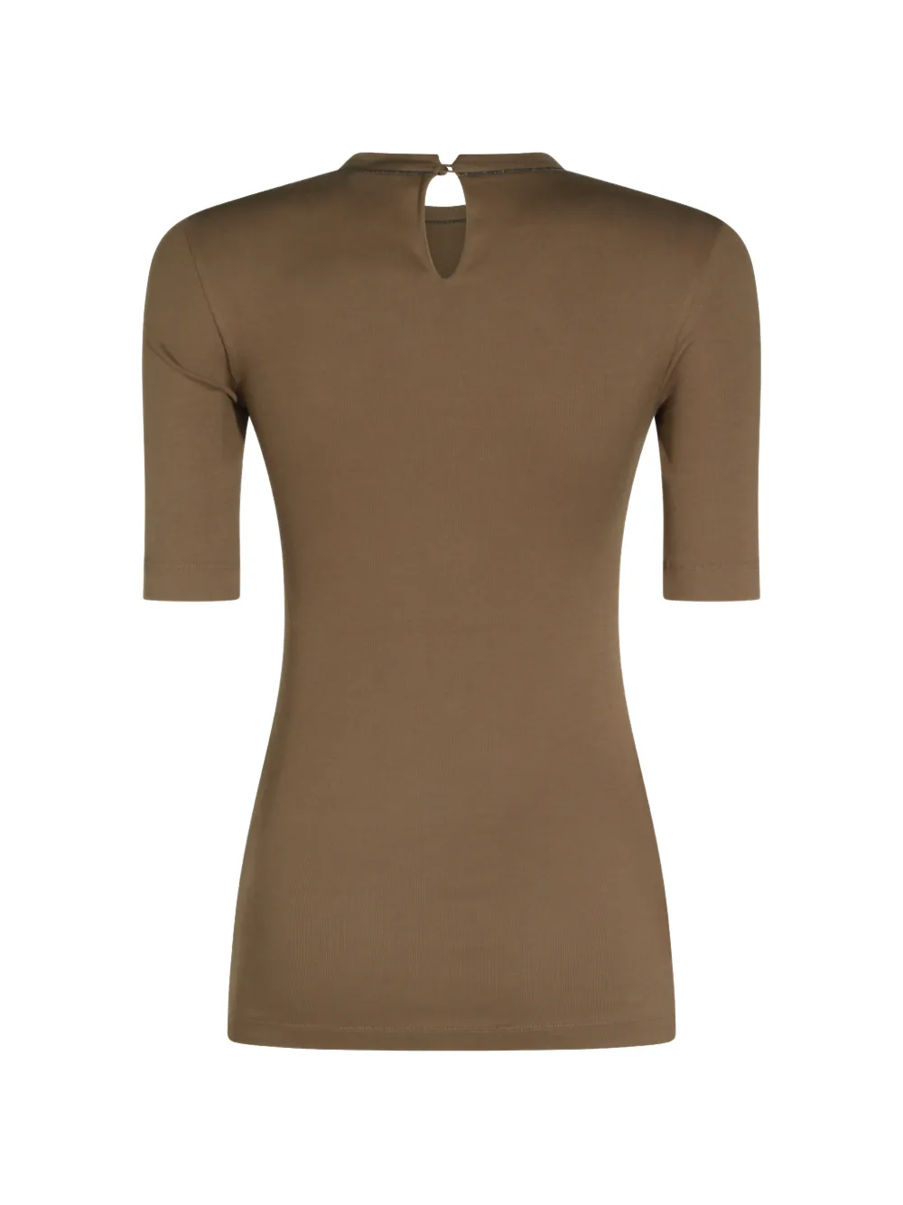 Brunello Cucinelli Geribbeld T-shirt met monili afwerking Bruin