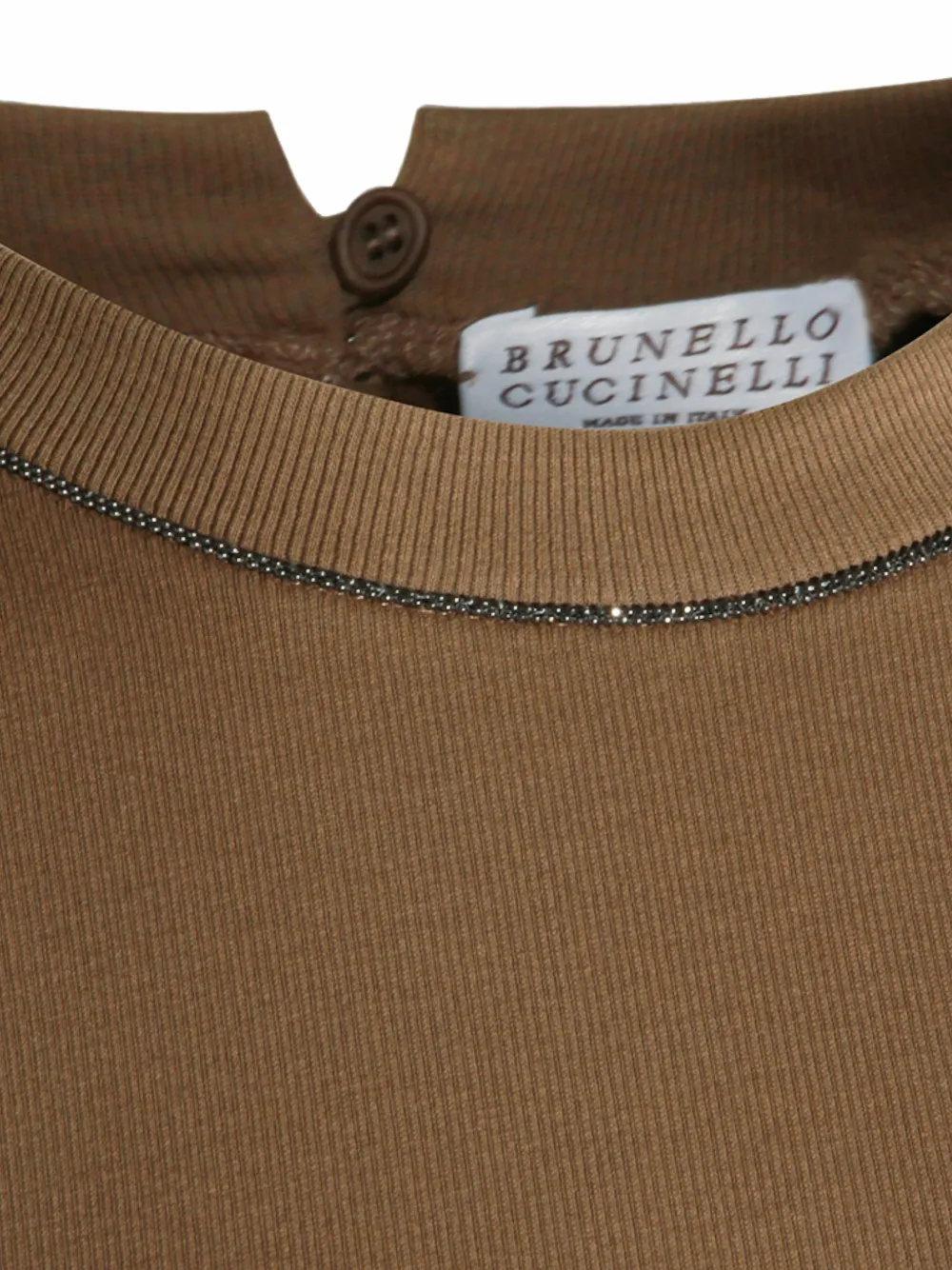 Brunello Cucinelli Geribbeld T-shirt met monili afwerking Bruin