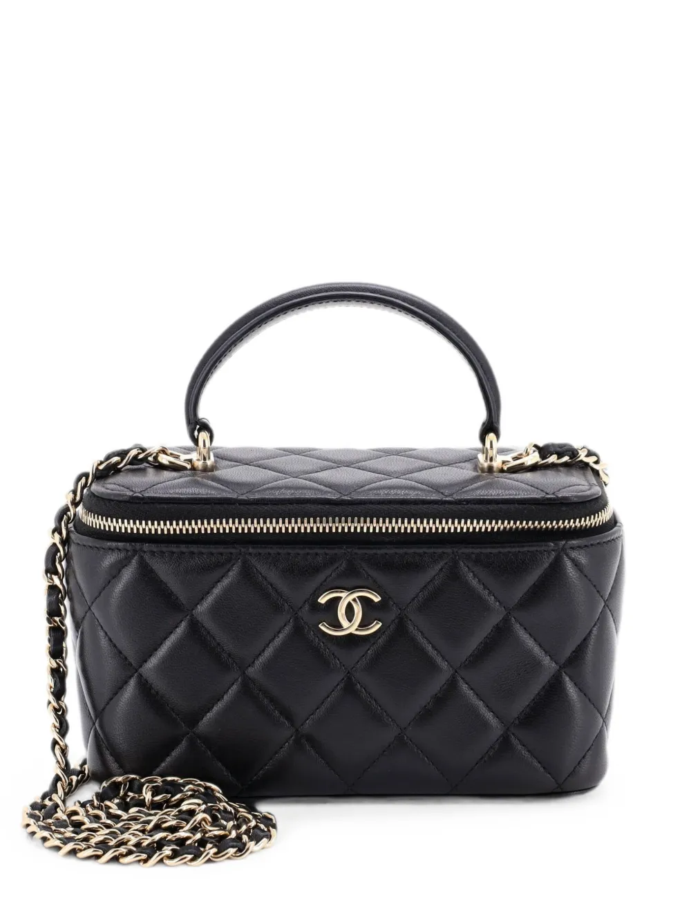 CHANEL Pre-Owned Borsa a tracolla Vanity Case mini in pelle di agnello trapuntata con manico - Nero