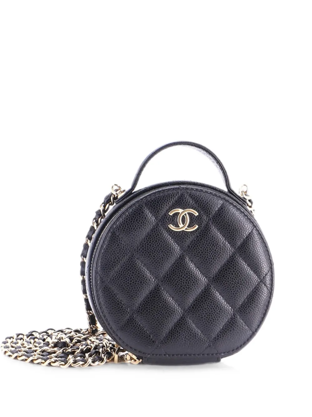 CHANEL Pre-Owned Handle with Care Round Vanity Case with Chain Quilted Caviar Small crossbody bag - Black