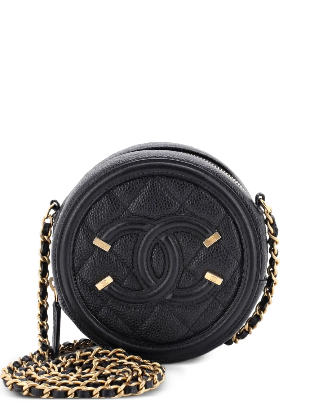 CHANEL Pre-Owned Borsa a tracolla mino in pelle Caviar trapuntata con catena - Nero