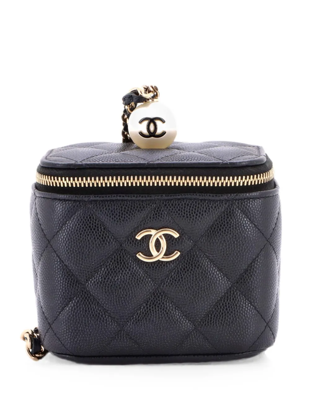 CHANEL Pre-Owned Clutch Classic Pearl Vanity Case mini in pelle Caviar trapuntata con catena - Nero
