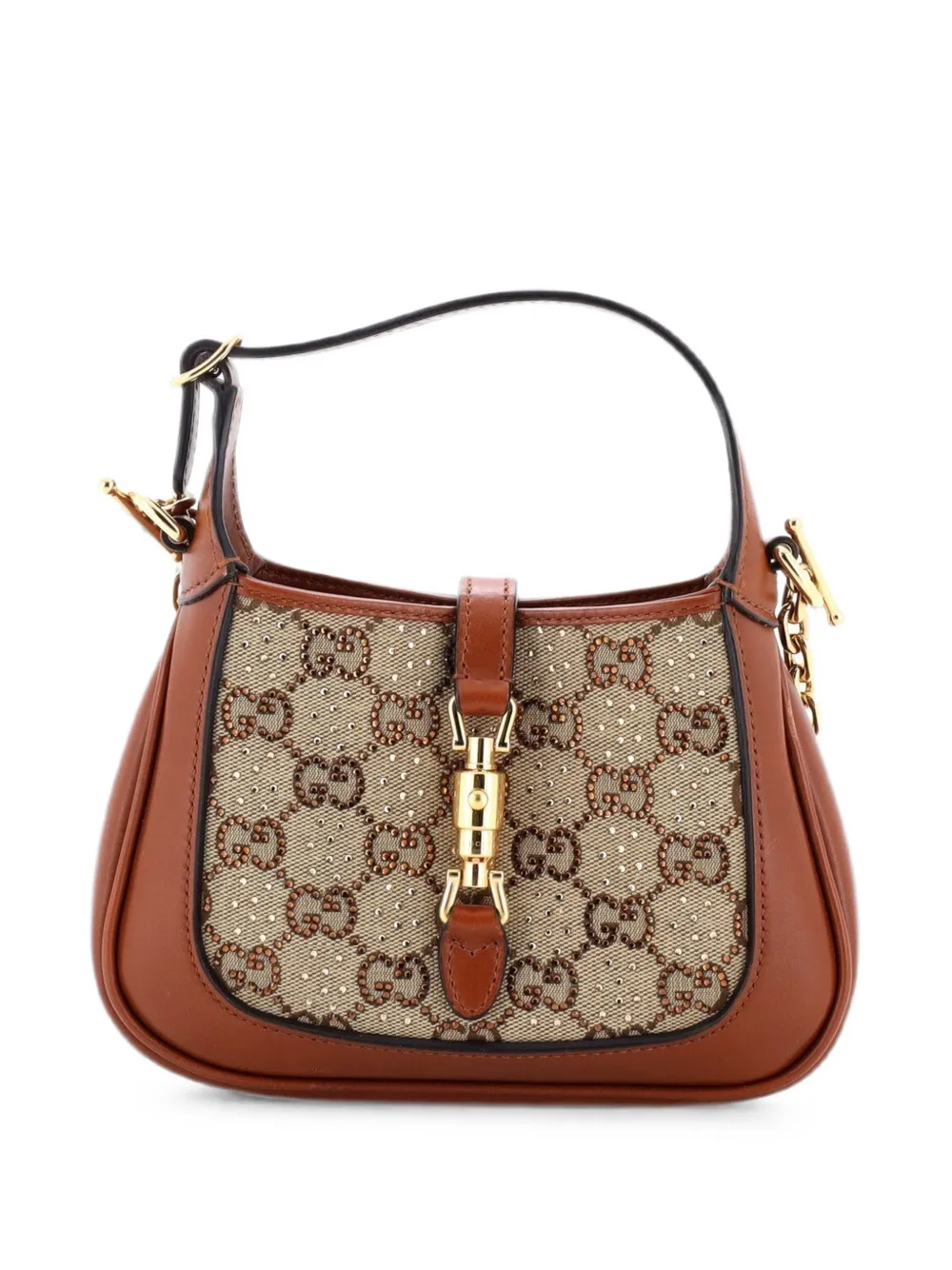 Gucci Pre-Owned Jackie 1961 Chain Crystal Embellished GG Canvas Mini hobo bag - Brown
