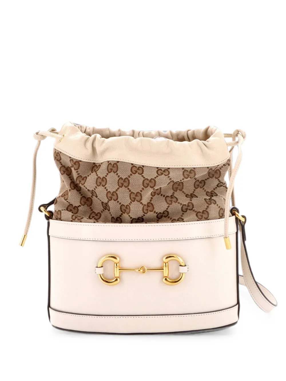 Gucci Pre-Owned Horsebit 1955 Crossbody Bag Leather and GG Canvas Small bucket bag - Neutrals