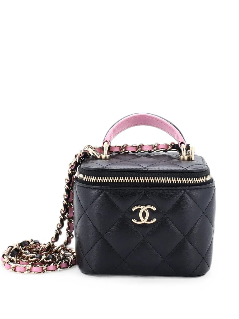CHANEL Pre-Owned Borsa a tracolla Vanity Case mini in pelle di agnello trapuntata con manico - Nero