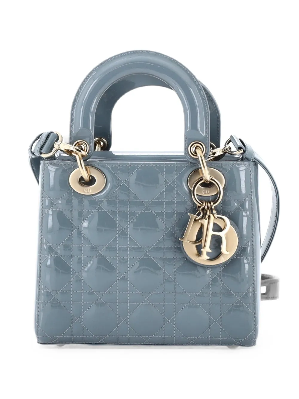 Christian Dior Pre-Owned Borsa a tracolla Lady Dior piccola trapuntata in pelle verniciata con motivo Cannage - Blu