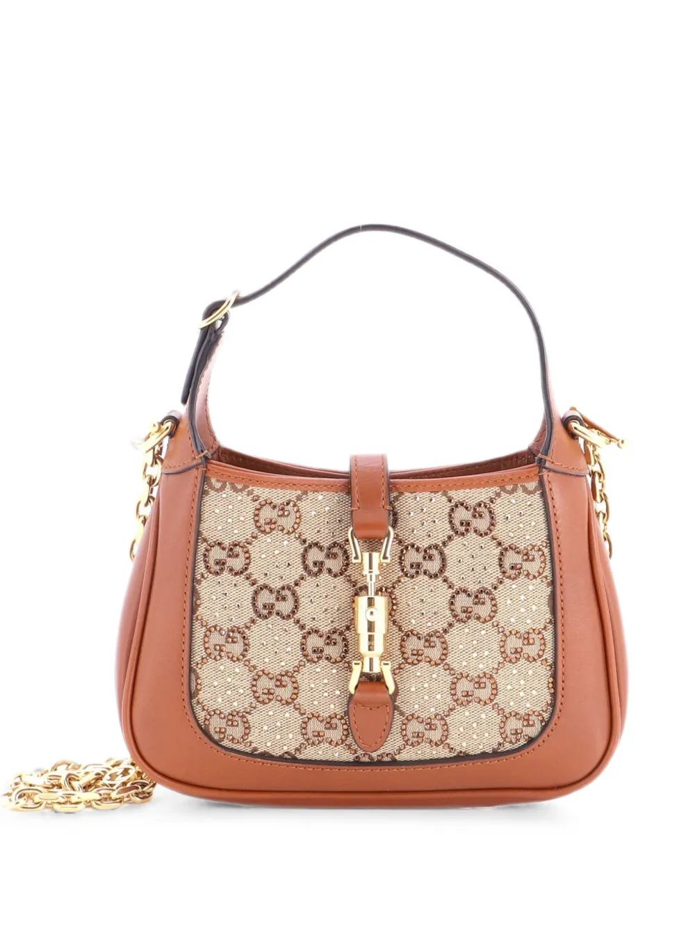 Gucci Pre-Owned Borsa passepartout Jackie 1961 mini in tela GG con cristalli e catena - Marrone