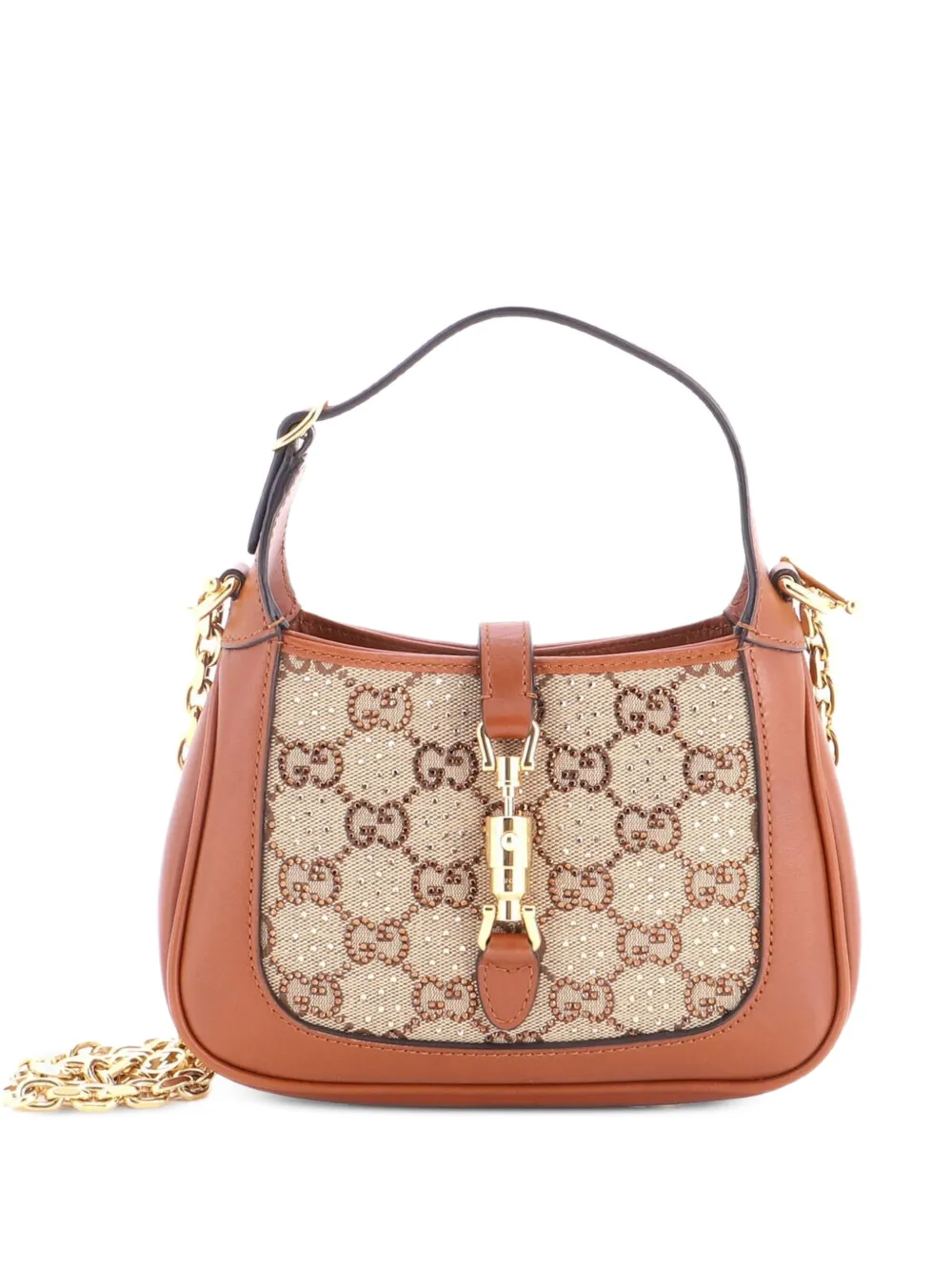 Gucci Pre-Owned Borsa passepartout Jackie 1961 mini in tela GG con cristalli e catena - Marrone