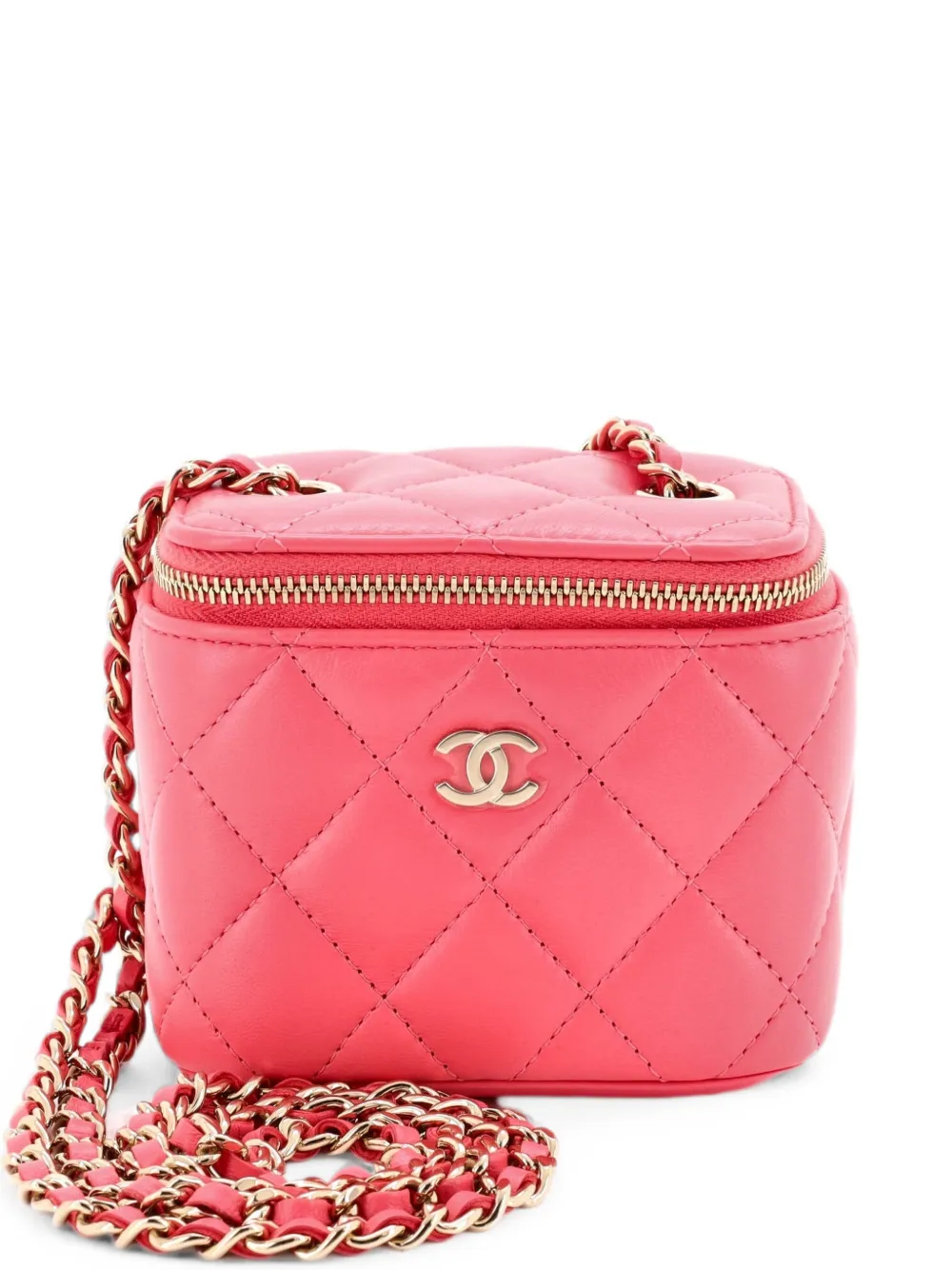 CHANEL Pre-Owned Borsa a tracolla Classic Vanity Case mini in pelle di agnello trapuntata con catena - Rosa