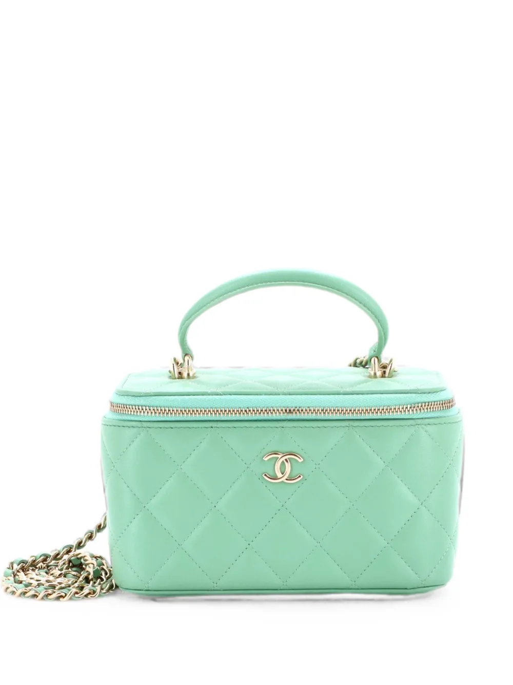CHANEL Pre-Owned Borsa a tracolla Vanity Case mini in pelle di agnello trapuntata con manico - Verde