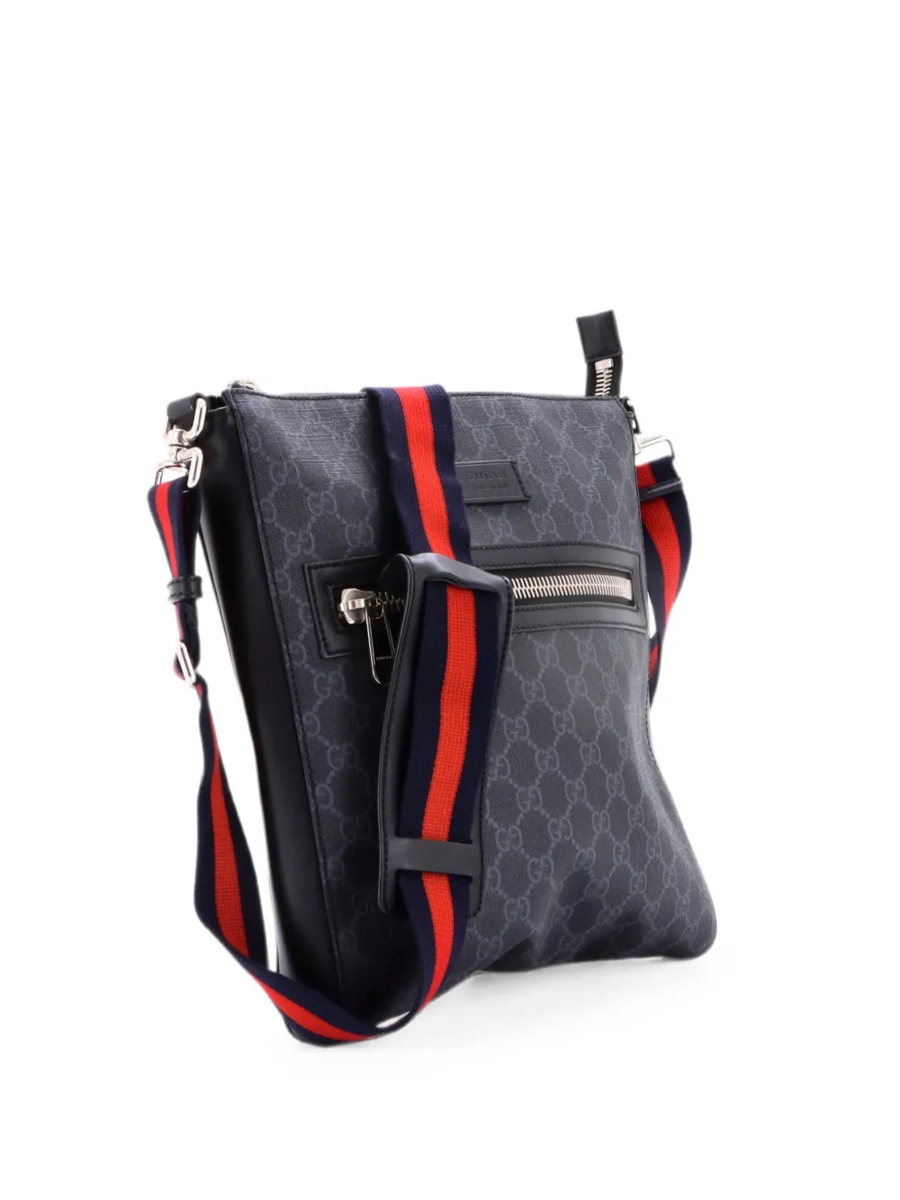 Gucci Pre-Owned Borsa a tracolla GG media in tela cerata con decorazione Web - Nero