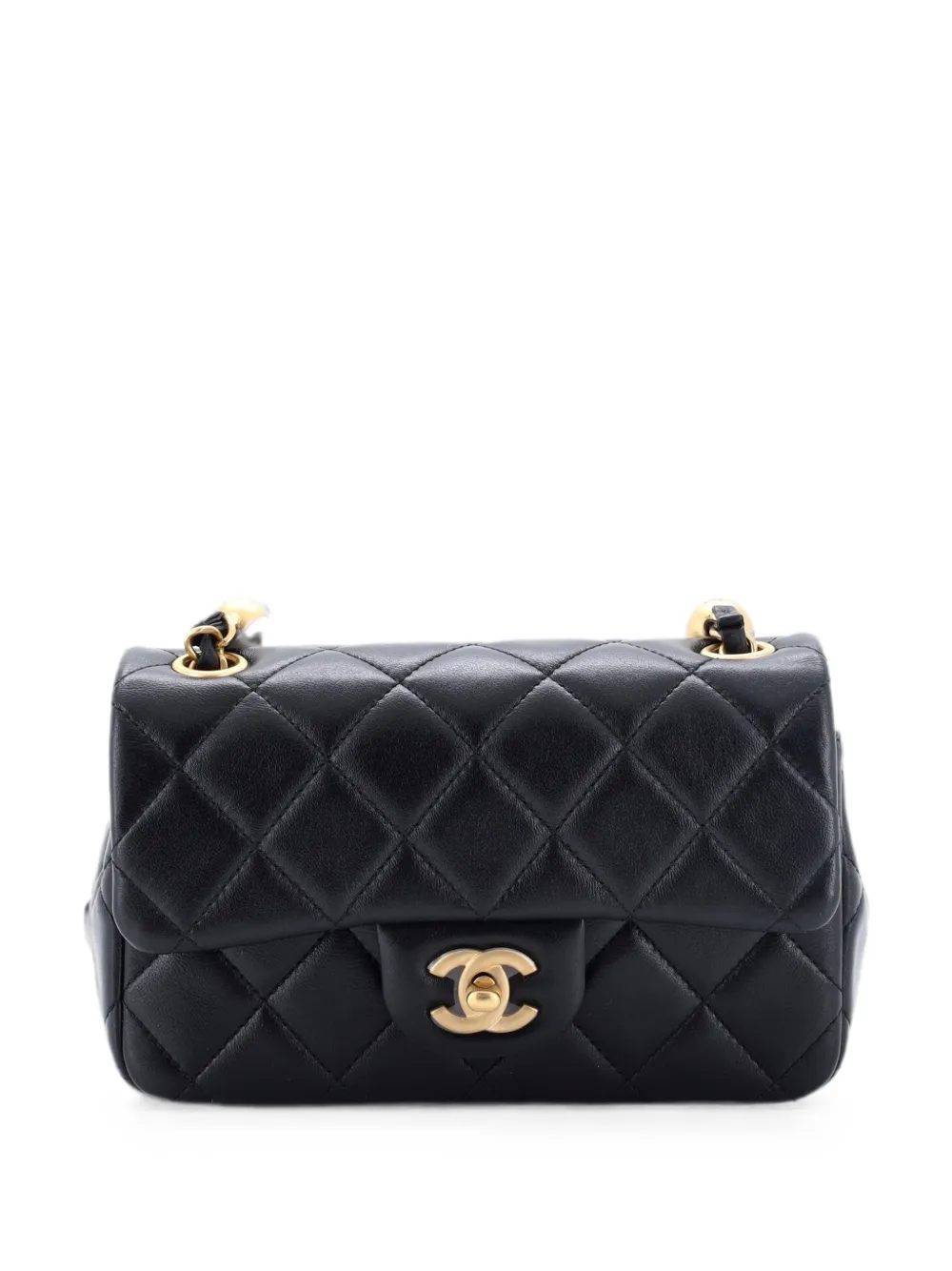 CHANEL Pre-Owned Borsa a tracolla Pearl CC mini in pelle di agnello trapuntata con battente - Nero