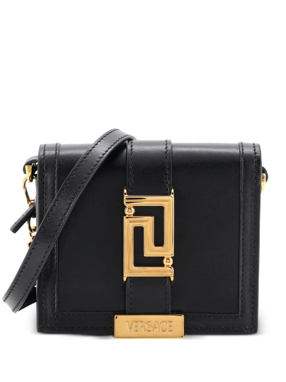 Versace Pre-Owned Greca Goddess Wallet on Chain Leather Mini crossbody bag - Black