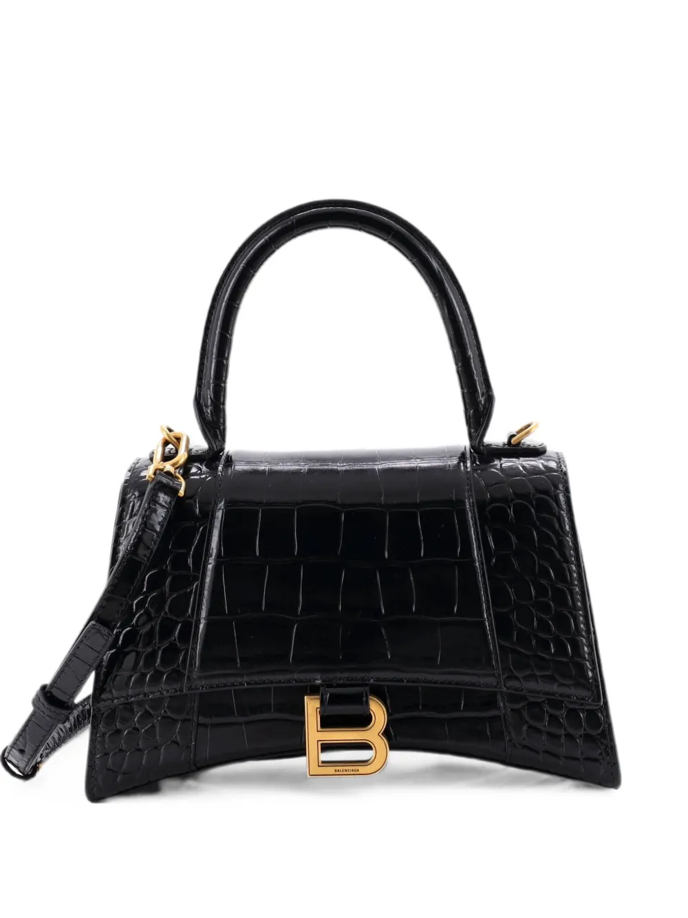 Balenciaga Pre-Owned Borsa a tracolla Hourglass piccola in pelle goffrata effetto coccodrillo con manico - Nero