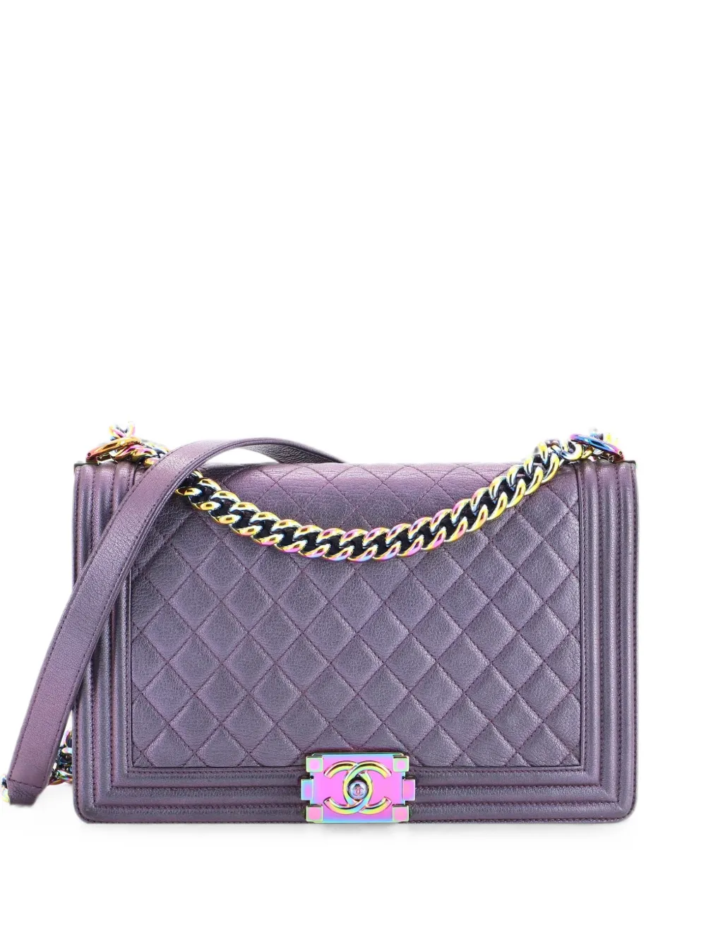 CHANEL Pre-Owned Borsa a spalla Boy media in pelle di capra iridescente trapuntata con battente - Viola