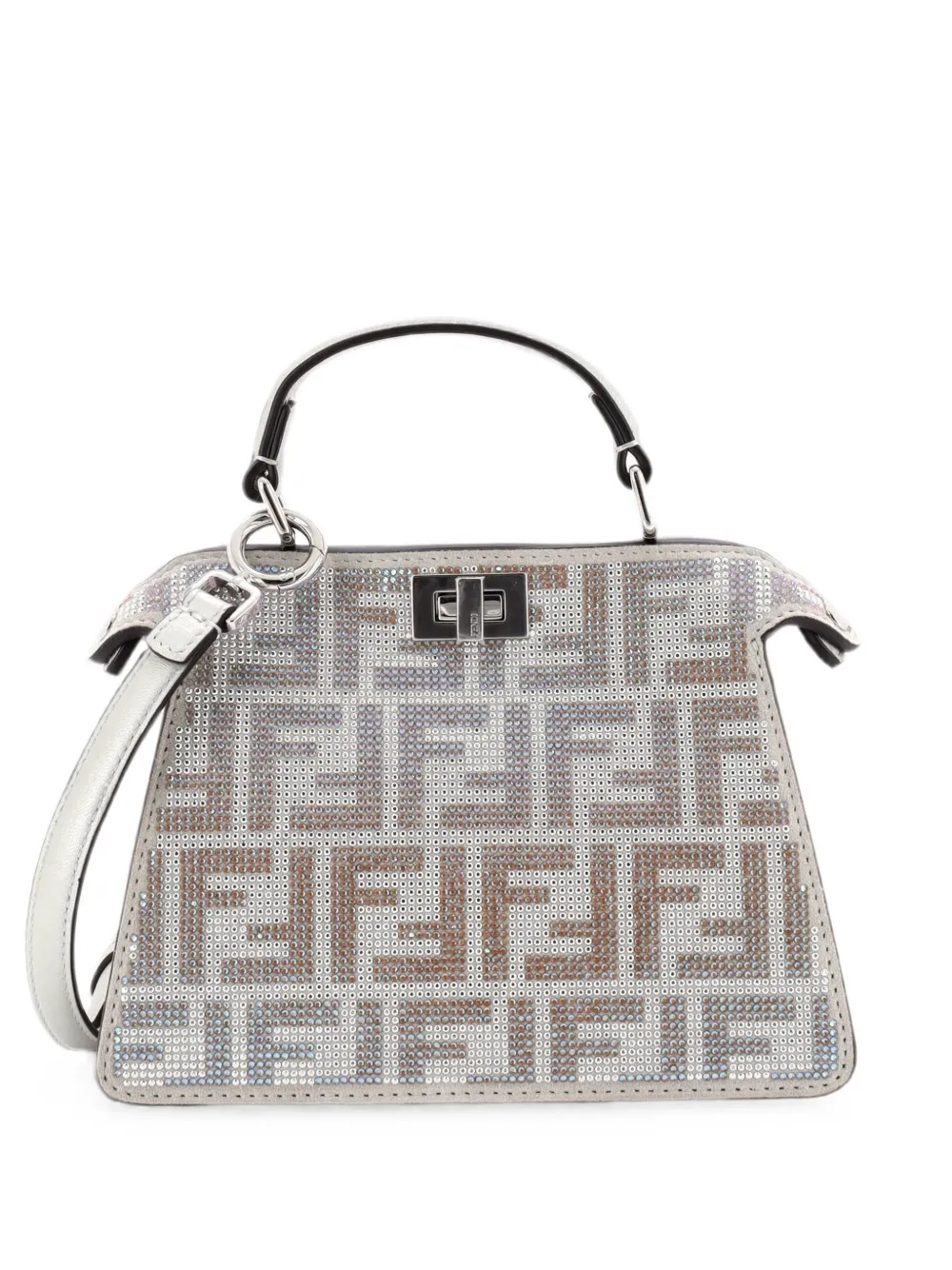 Fendi Pre-Owned Borsa a tracolla Peekaboo ISeeU Petite con motivo Zucca e cristalli - Effetto metallizzato