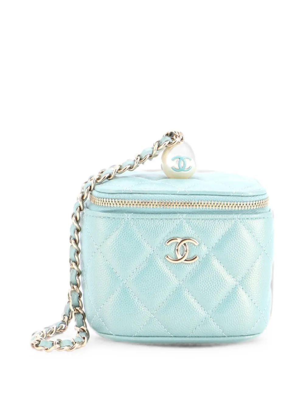 CHANEL Pre-Owned Clutch Classic Pearl Vanity Case mini in pelle Caviar trapuntata con catena - Blu