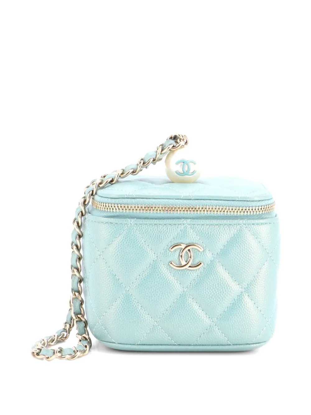 CHANEL Pre-Owned Classic Pearl Vanity Case with Chain Quilted Caviar Mini clutch bag - Blue