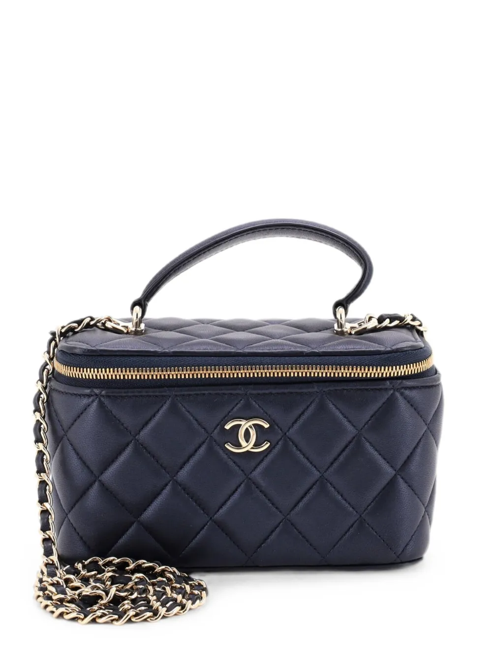 CHANEL Pre-Owned Classic Top Handle Vanity Case with Chain Quilted Lambskin Small crossbody bag - Blue