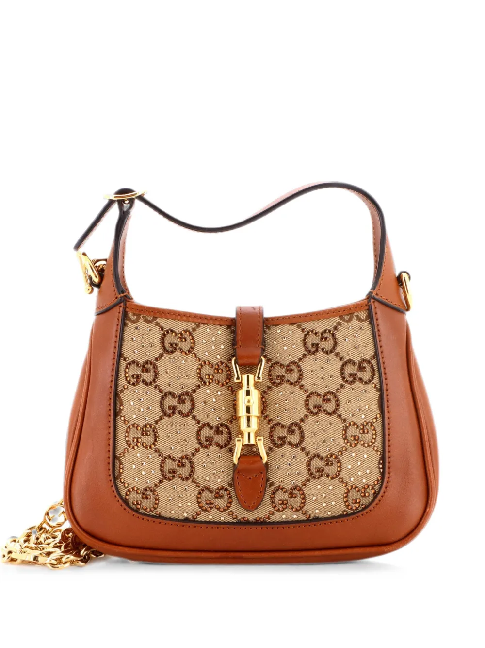 Gucci Pre-Owned Borsa passepartout Jackie 1961 mini in tela GG con cristalli e catena - Marrone