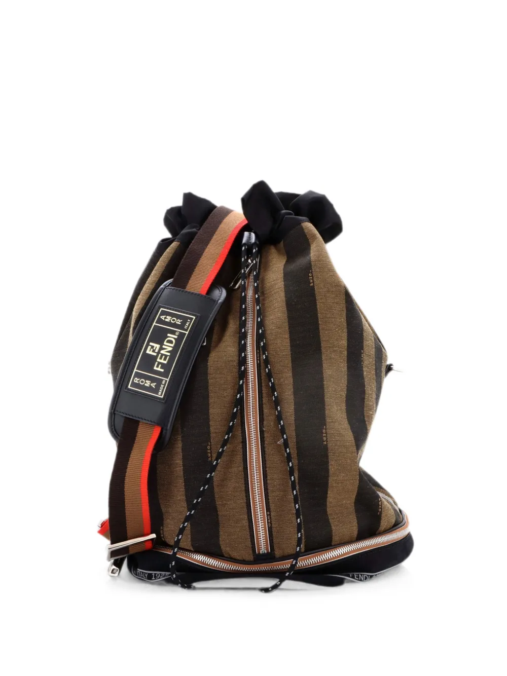 Fendi Pre-Owned Borsa a secchiello Mon Tresor grande in tela Pequin - Marrone