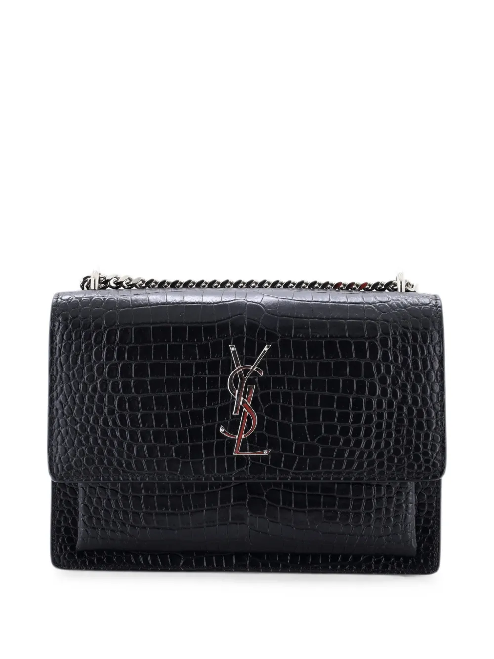 Saint Laurent Pre-Owned Borsa a tracolla Sunset media in pelle goffrata effetto coccodrillo - Nero