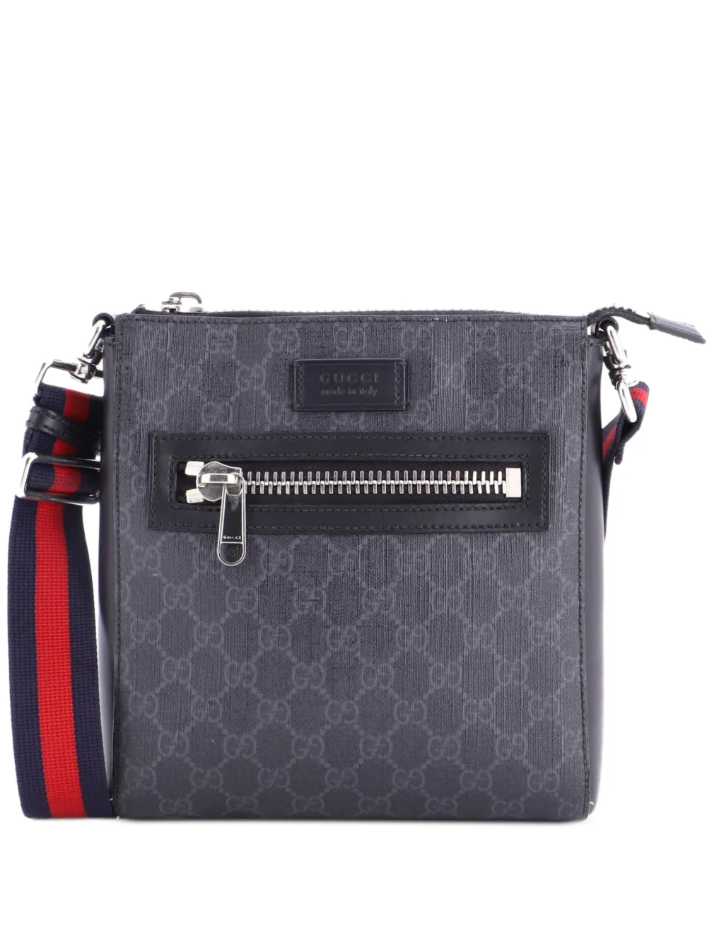 Gucci Pre-Owned Borsa a tracolla GG piccola in tela cerata con decorazione Web e zip - Nero