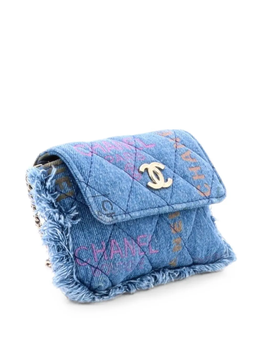 CHANEL Pre-Owned Borsa a tracolla Denim Mood grande trapuntata con battente e stampa logo - Blu