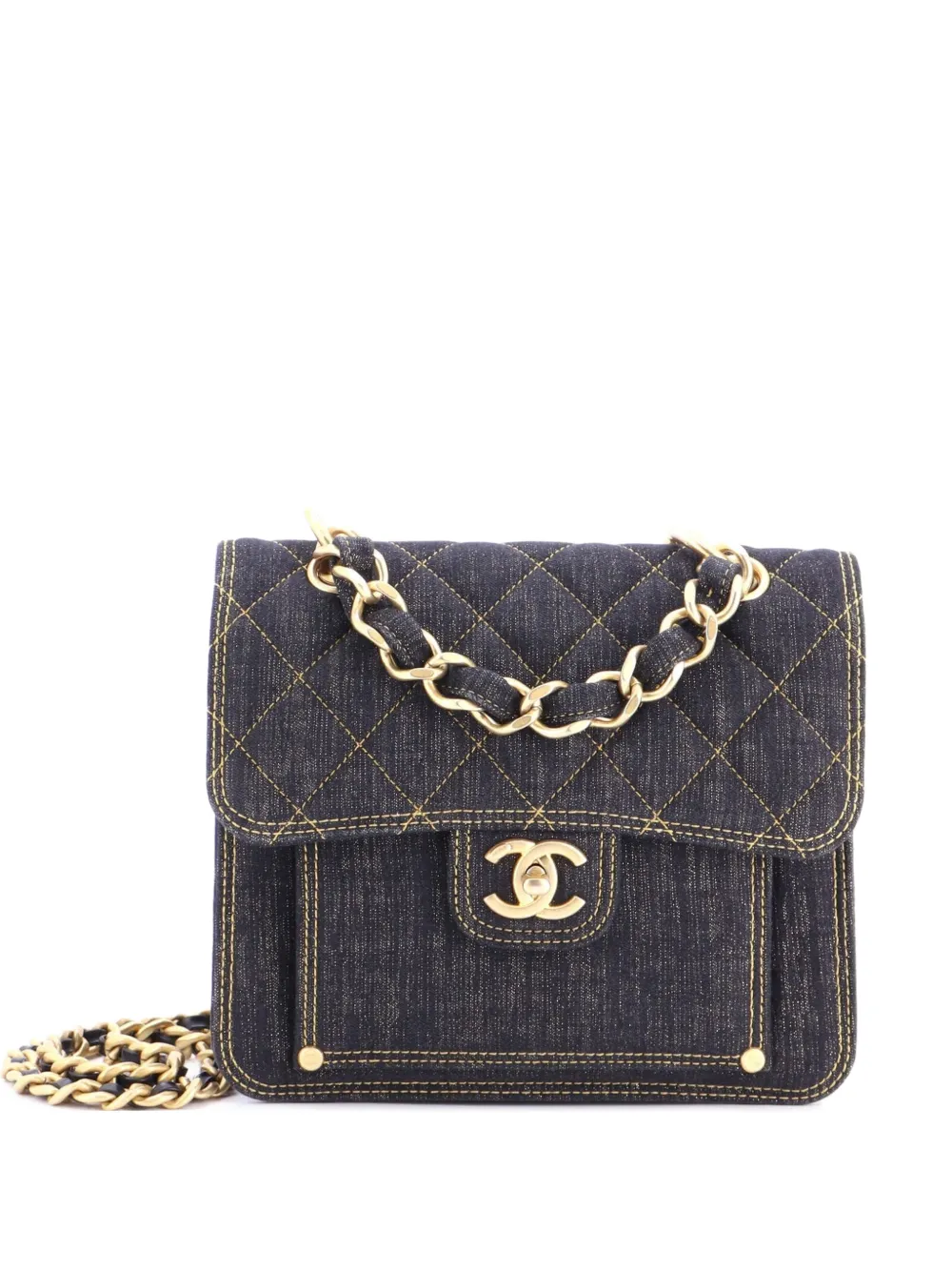 CHANEL Pre-Owned Double You CC Flap Bag Quilted Denim Medium shoulder bag - Blue