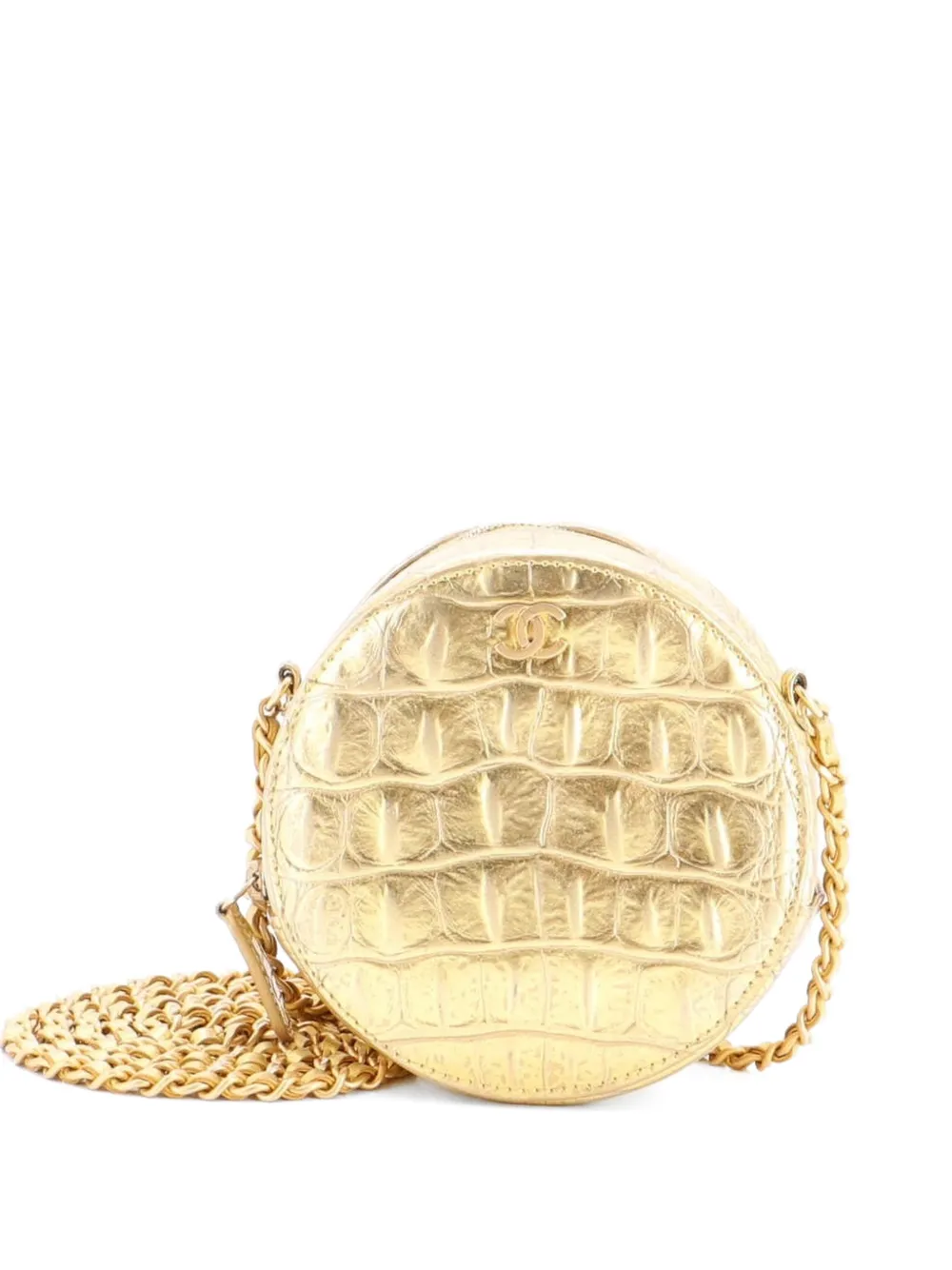 CHANEL Pre-Owned Round with Chain Crocodile Embossed Metallic Calfskin clutch bag - Gold