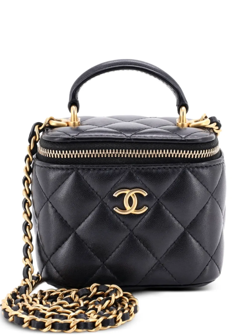 CHANEL Pre-Owned Classic Top Handle Vanity Case with Chain Quilted Lambskin Mini crossbody bag - Black