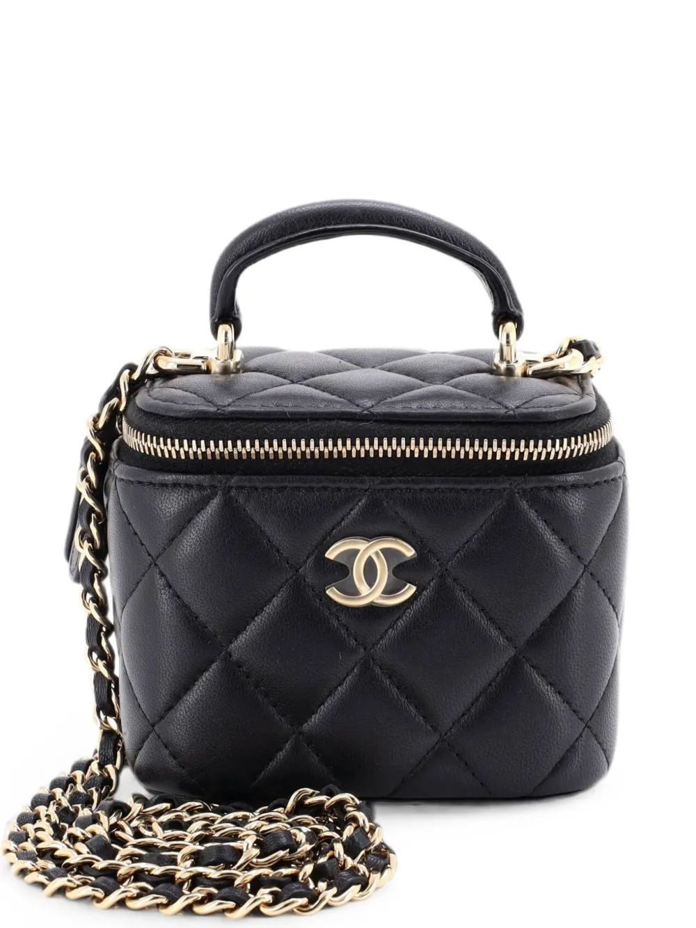 CHANEL Pre-Owned Classic Top Handle Vanity Case with Chain Quilted Lambskin Mini crossbody bag - Black