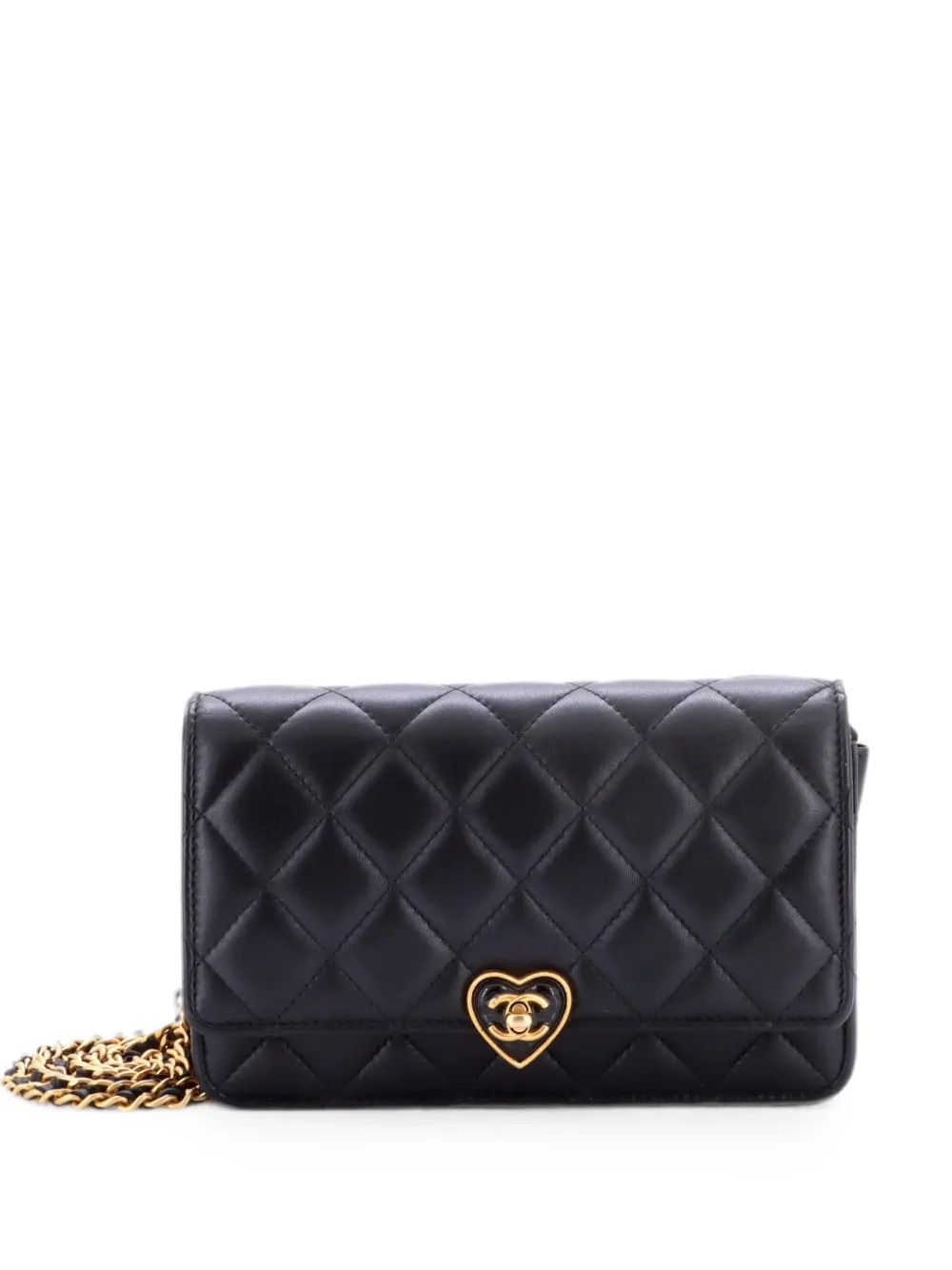 CHANEL Pre-Owned Borsa a tracolla Coco Love CC Heart in pelle di agnello trapuntata con catena - Nero
