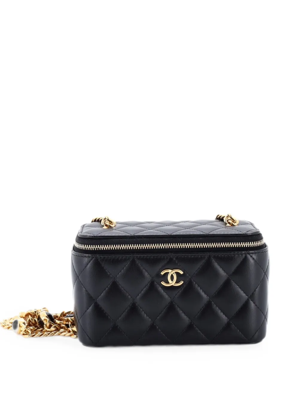 CHANEL Pre-Owned Classic Vanity Case with Resin Pearl Chain Quilted Lambskin Small clutch bag - Black