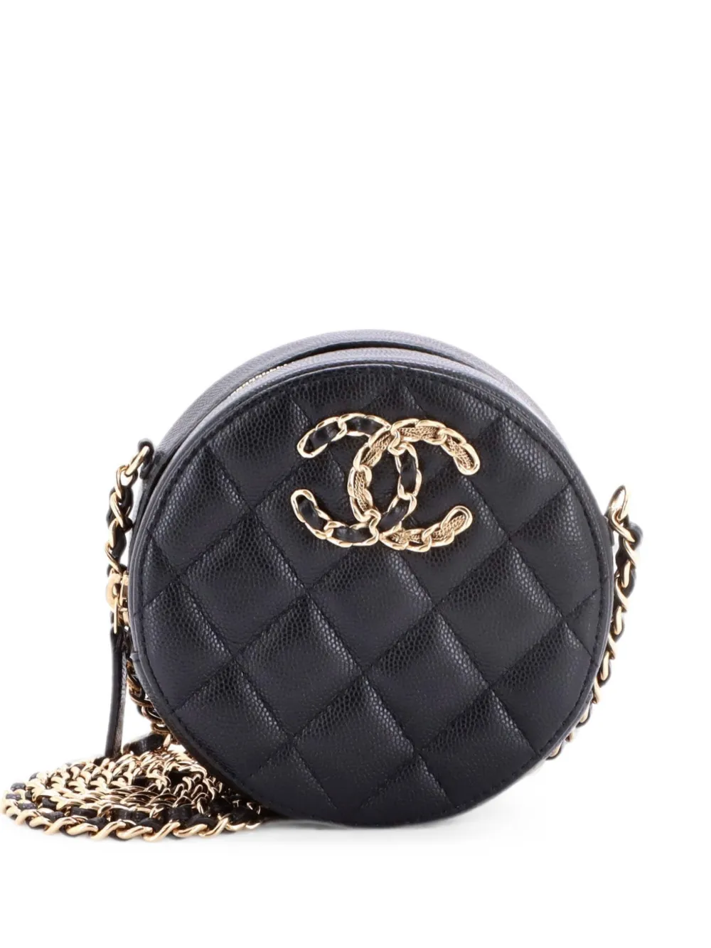 CHANEL Pre-Owned Borsa a tracolla French New Wave tonda in pelle Caviar trapuntata con catena - Nero
