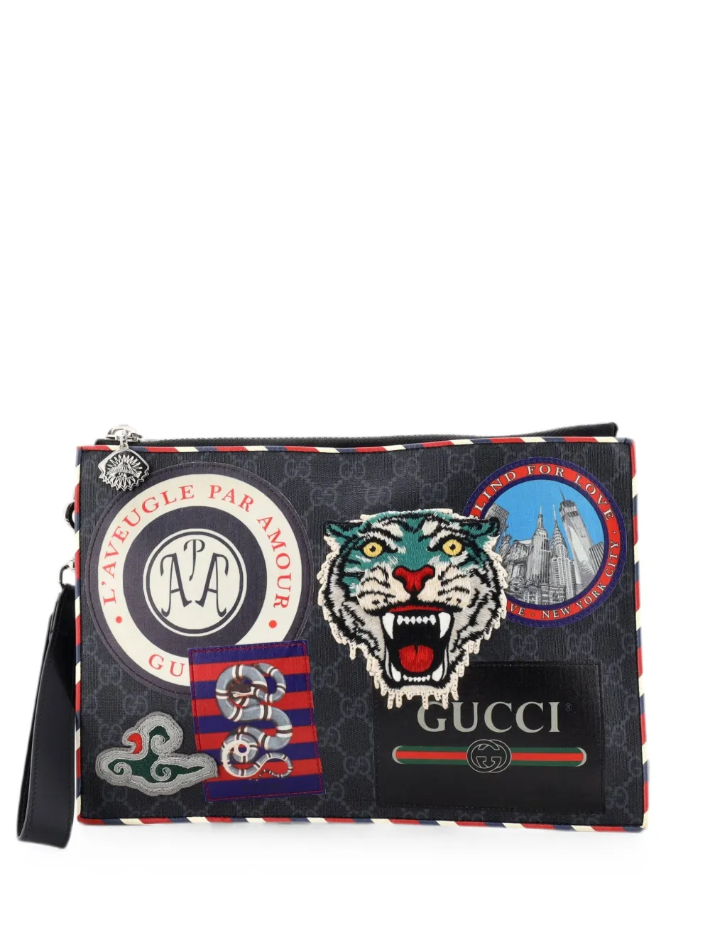 Gucci Pre-Owned Clutch Night Courrier in tela cerata GG con applicazione - Nero
