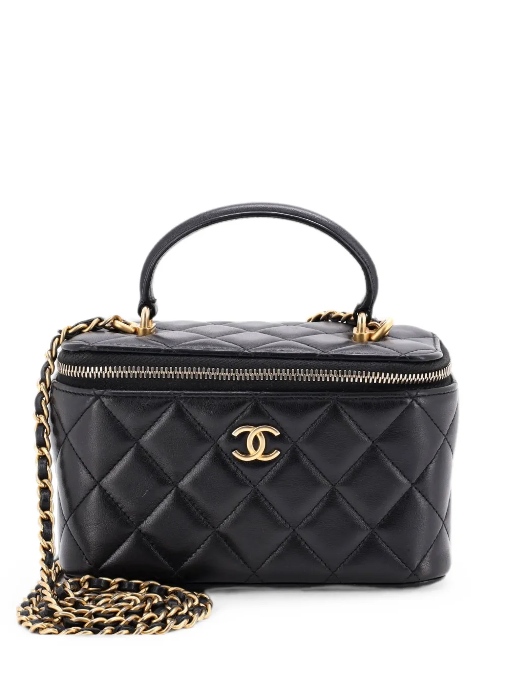 CHANEL Pre-Owned Borsa a tracolla Vanity Case mini in pelle di agnello trapuntata con manico - Nero