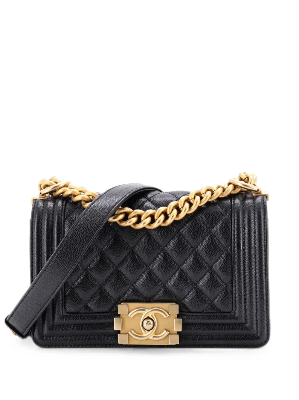 CHANEL Pre-Owned Borsa a tracolla Boy piccola in pelle Caviar trapuntata con battente - Nero