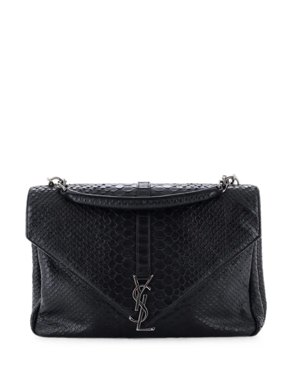 Saint Laurent Pre-Owned Borsa a tracolla Classic Monogram College media in pelle goffrata effetto pitone - Nero