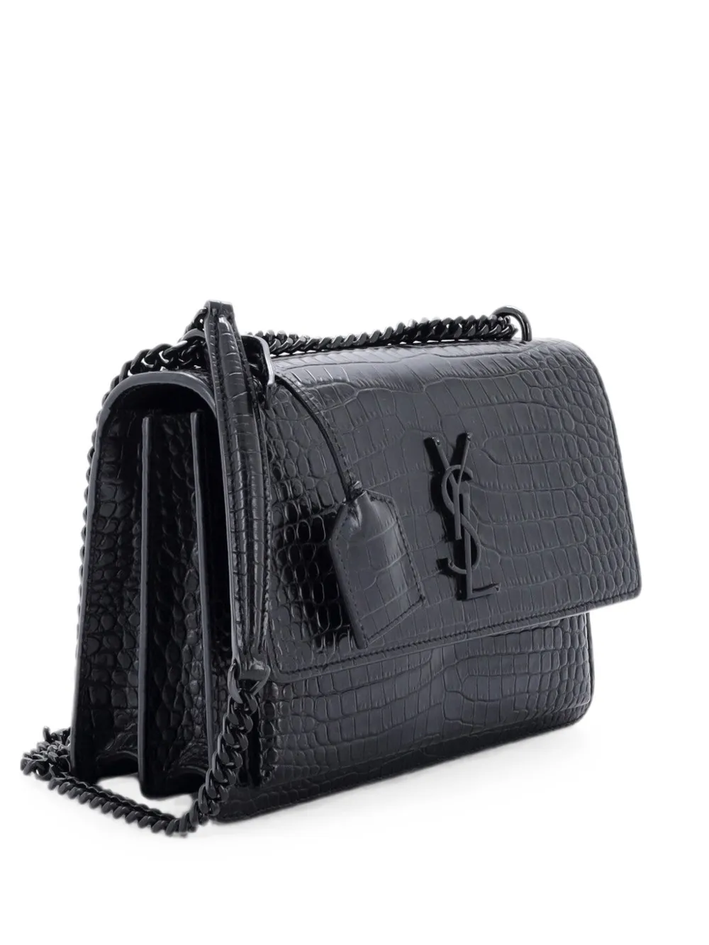 Saint Laurent Pre-Owned Borsa a tracolla Sunset media in pelle goffrata effetto coccodrillo - Nero