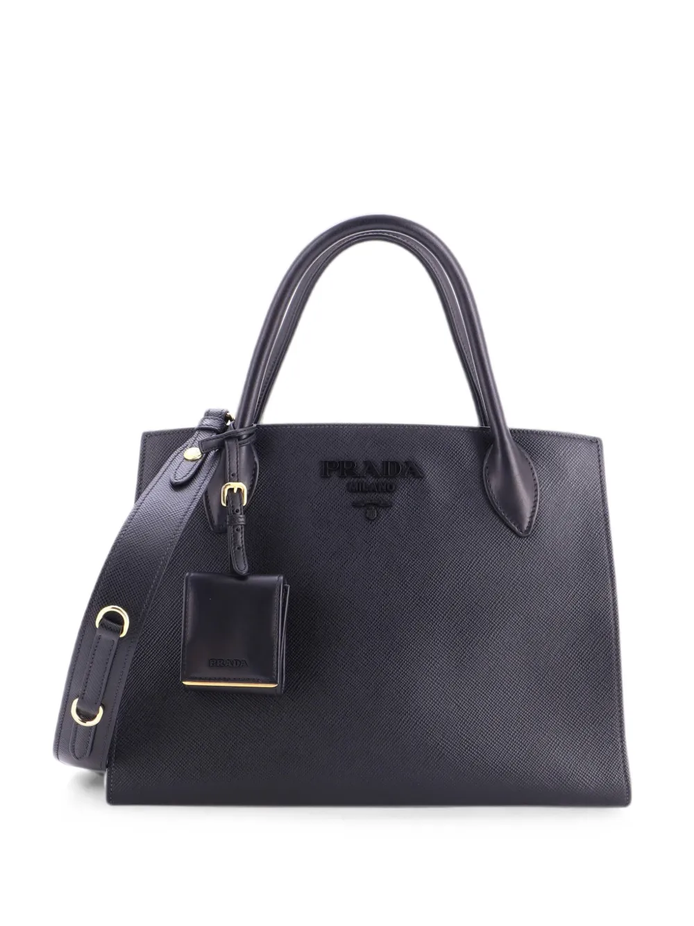 Prada Pre-Owned Borsa tote Monochrome media in pelle Saffiano e City Calf - Nero