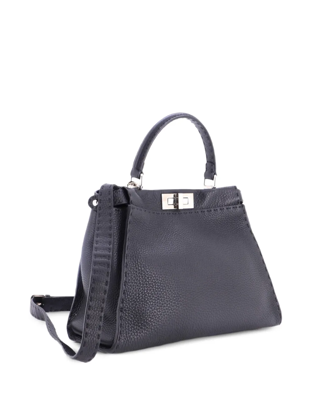 Fendi Pre-owned Selleria Peekaboo Bag Leather Medium Satchel in Black, view 3