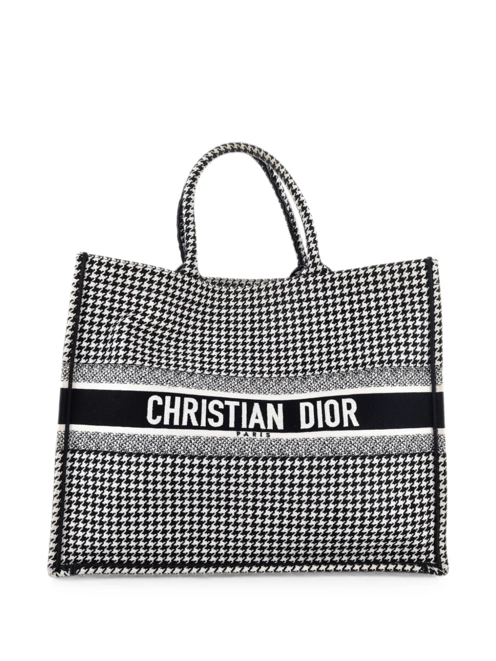 Christian Dior Pre-Owned Borsa tote Book grande in tela con motivo pied-de-poule - Nero