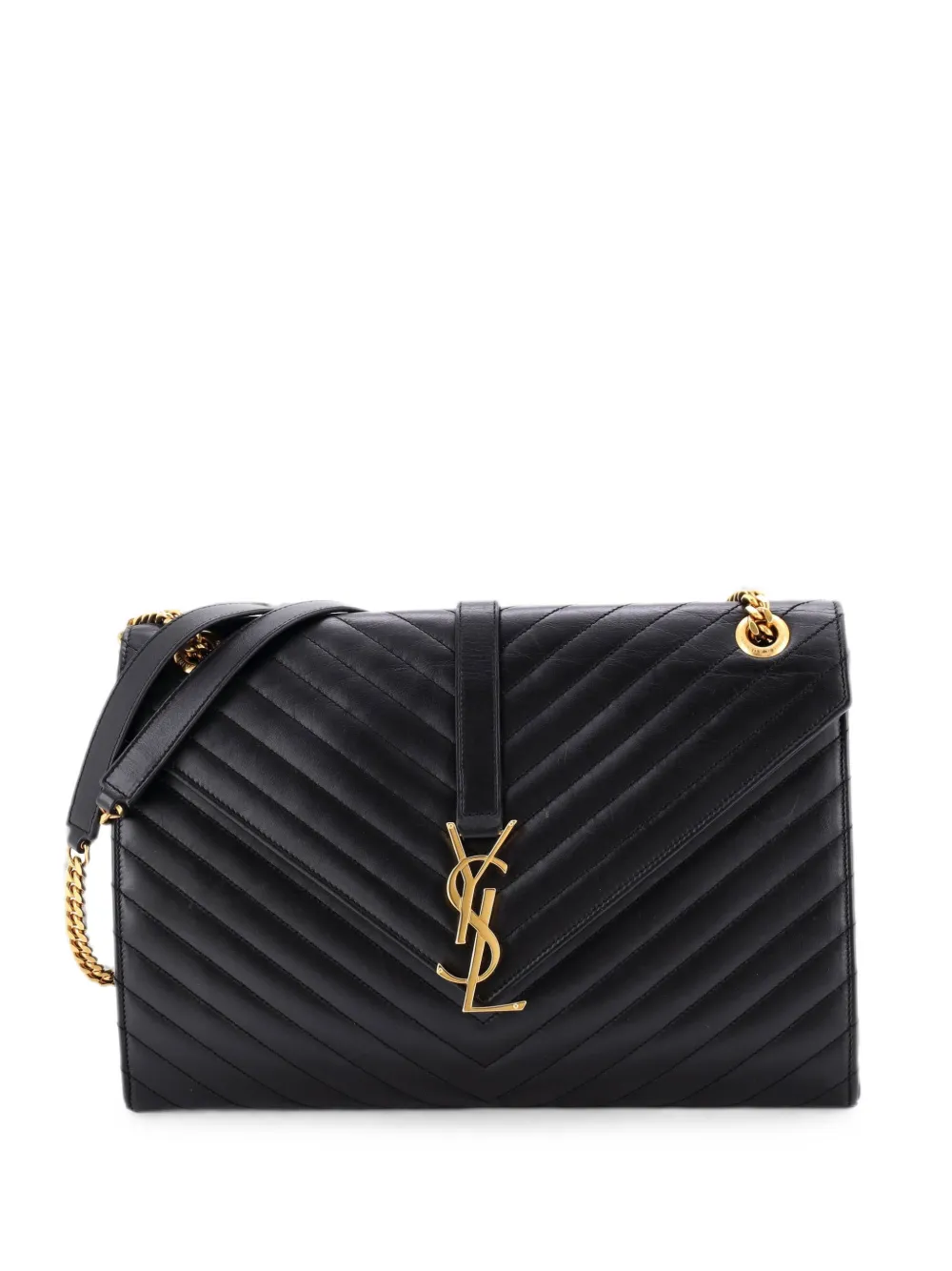 Saint Laurent Pre-Owned Borsa a spalla Classic Monogram Envelope grande in pelle matelassé con motivo chevron - Nero
