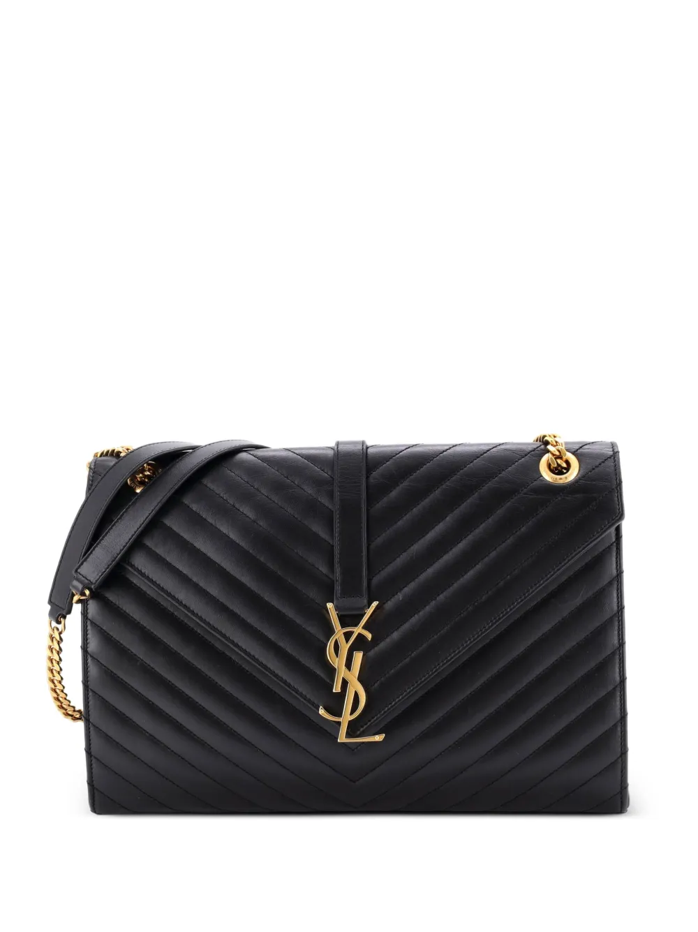 Saint Laurent Pre-Owned Borsa a spalla Classic Monogram Envelope grande in pelle matelassé con motivo chevron - Nero
