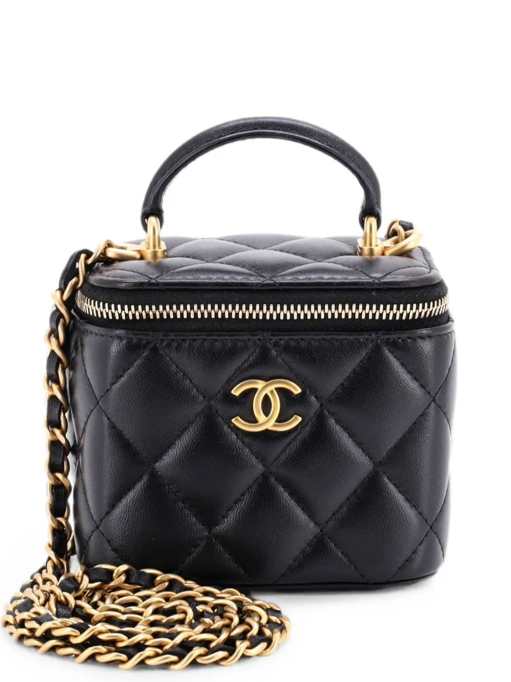 CHANEL Pre-Owned Borsa a tracolla Vanity Case mini in pelle di agnello trapuntata con manico - Nero